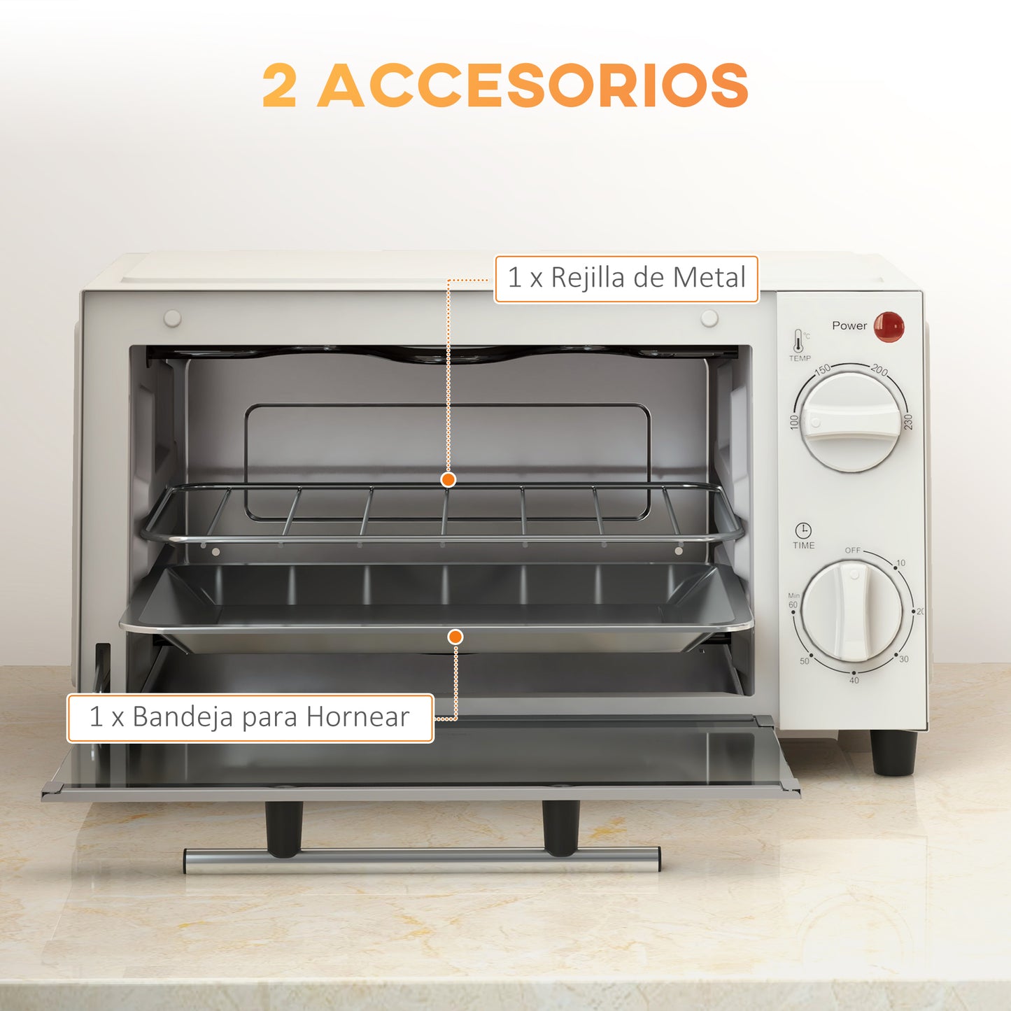 Homcom Mini Horno Eléctrico 9l 50w Con Temperatura Ajustable Temporizador Crema_5