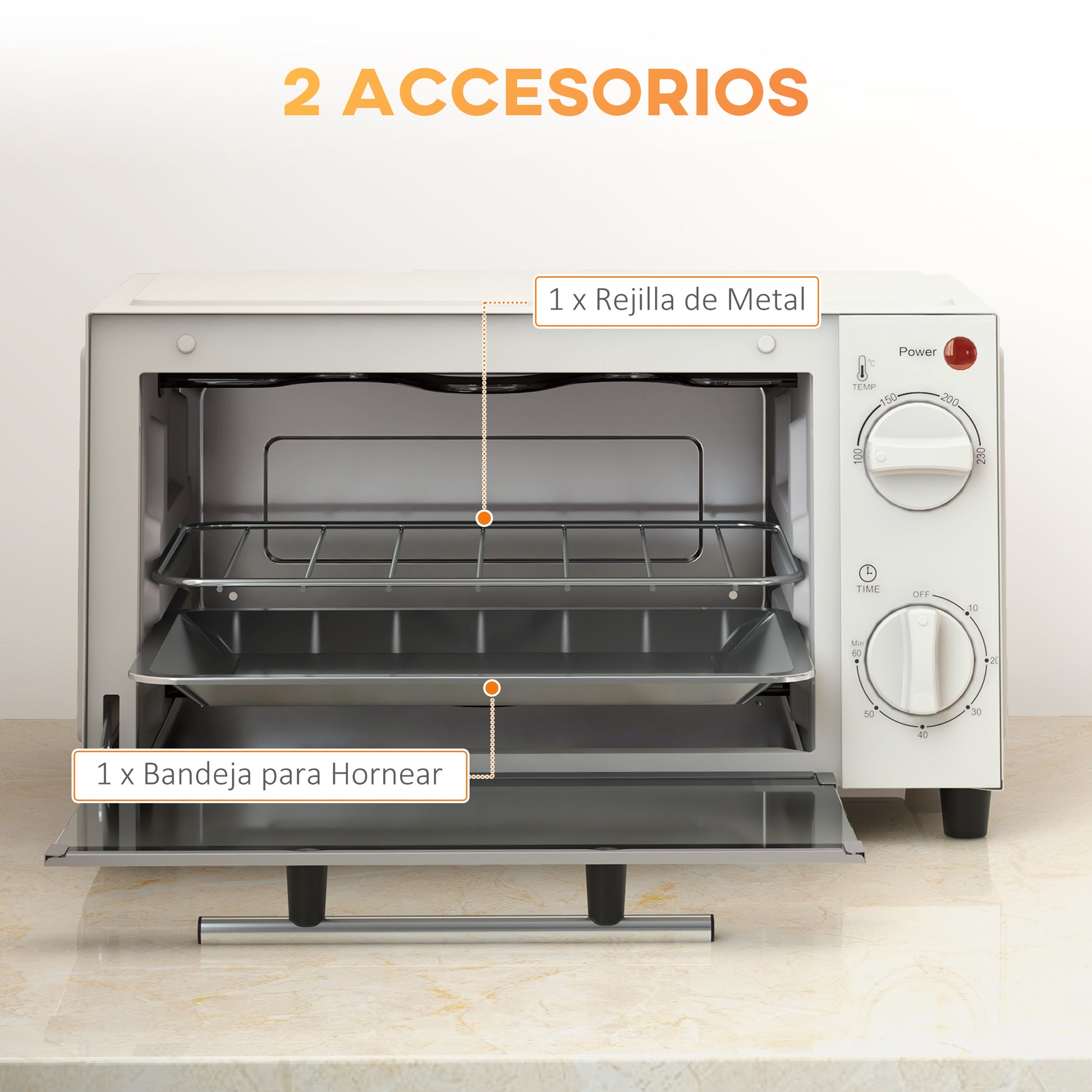 Homcom Mini Horno Eléctrico 9l 50w Con Temperatura Ajustable Temporizador Crema_5