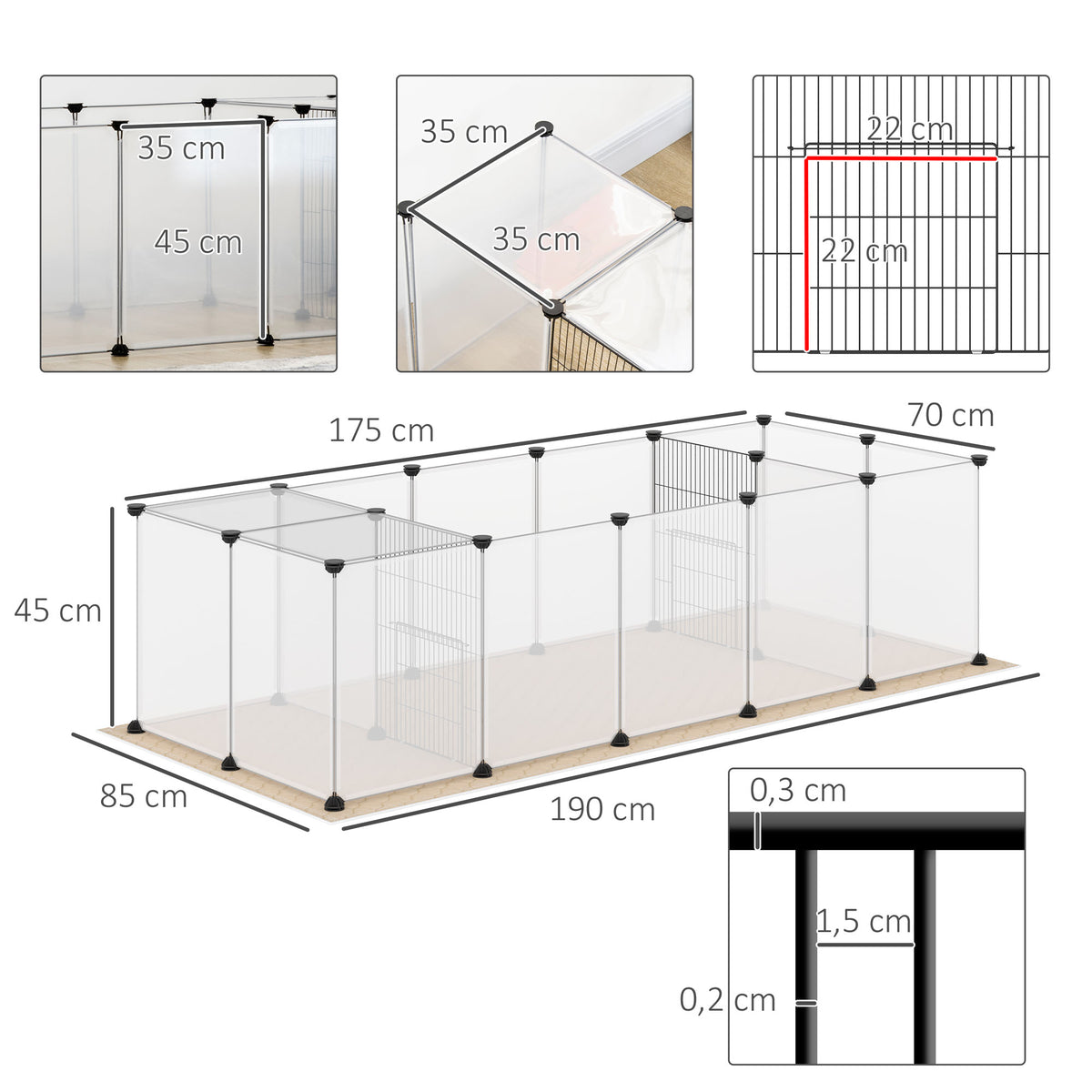 Pawhut Valla Para Mascotas Diy Con 20 Paneles Y Tapete 175x70x45 Cm Blanco_2