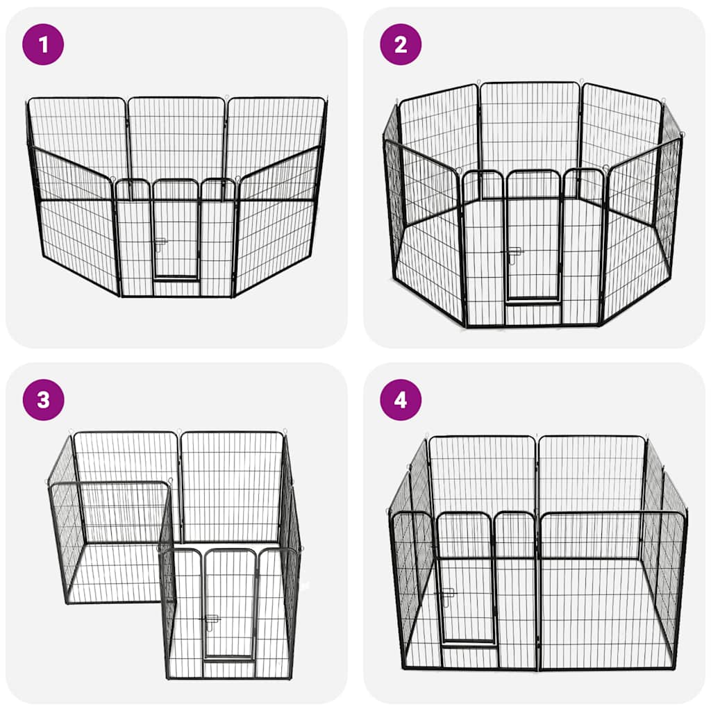 Corral Para Perros 8 Paneles De Acero 80x100 Cm Negro_4