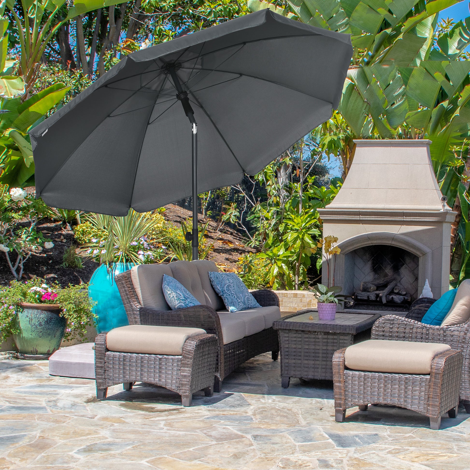 Outsunny Sombrilla De Playa Grande Ø180 Cm Con Ángulo Ajustable Gris Oscuro_1