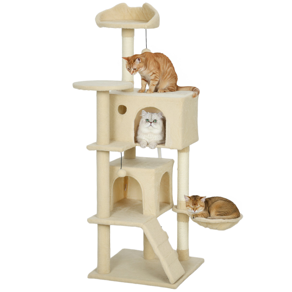 Pawhut Árbol Rascador Para Gatos 140 Cm Con Múltiples Plataformas Beige_0