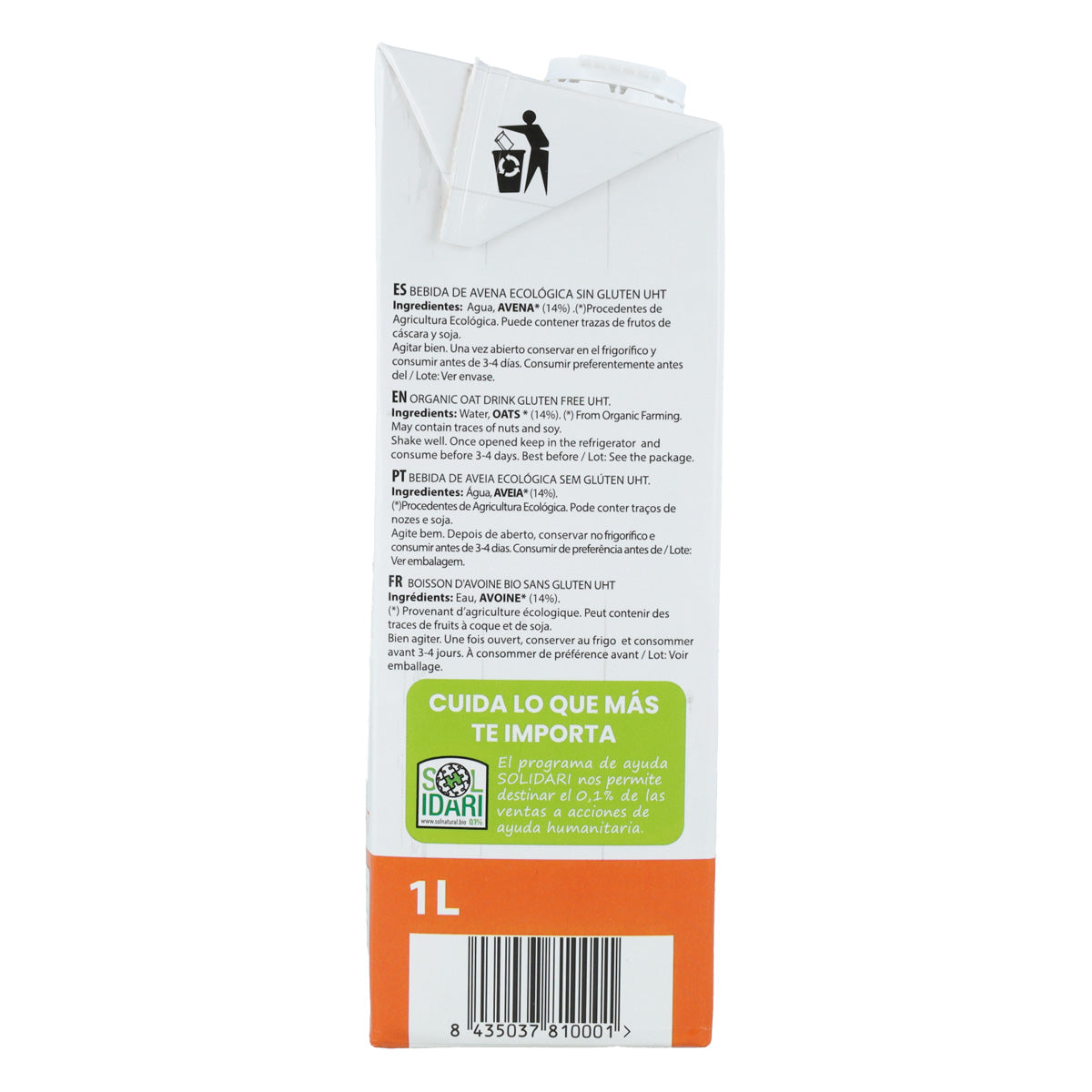 Bebida de Avena Sin Gluten Bio Sol Natural 1 L