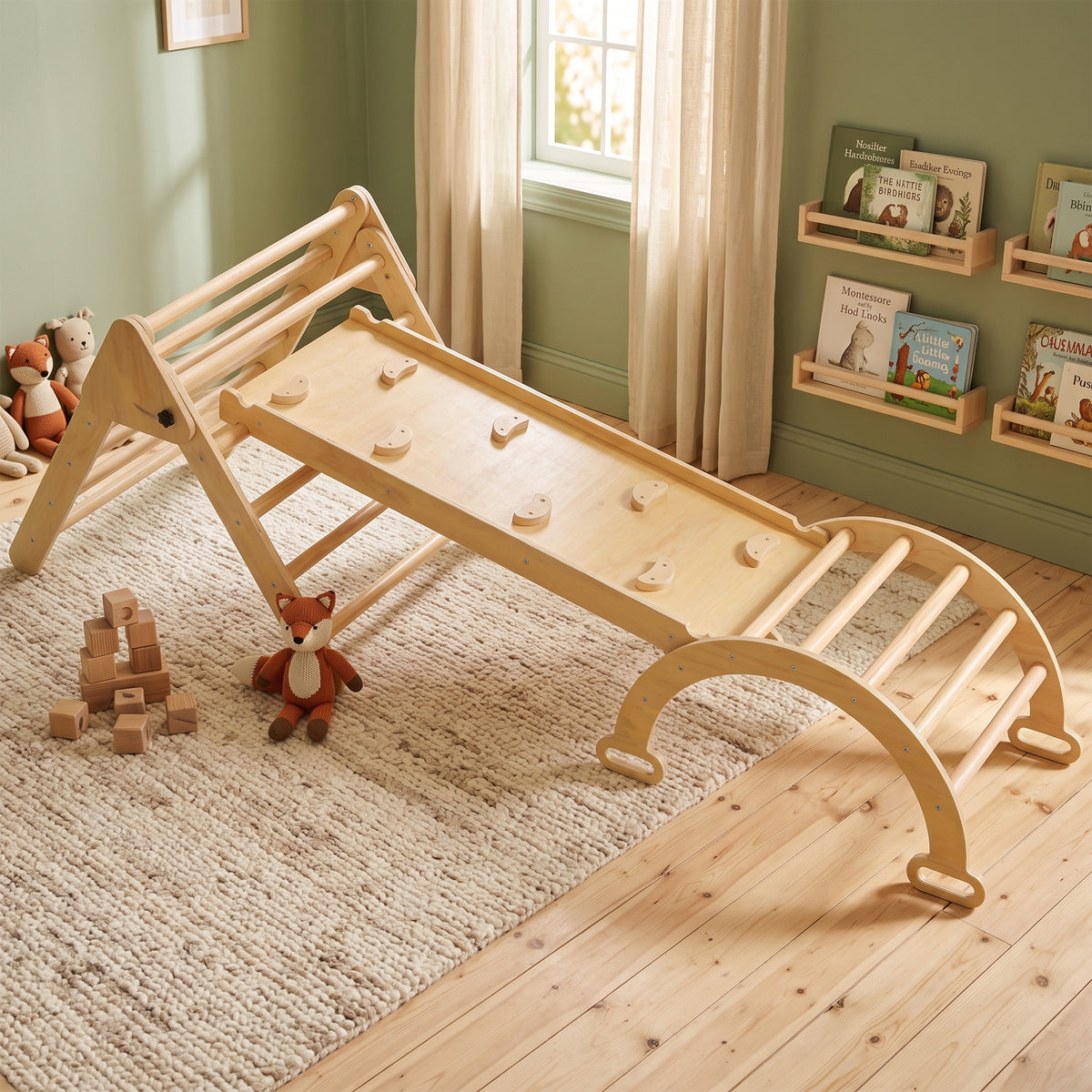 Aiyaplay 5 En 1 Triángulo De Escalada De Madera 178x64,5x63 Cm Madera Natural_3