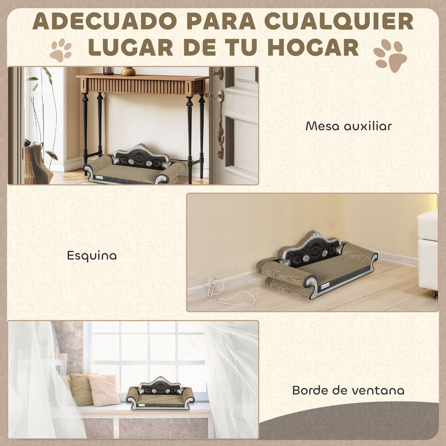 Pawhut Rascador Cartón Para Gatos En Forma De Sofá 56,5x24x26 Cm Marrón_5