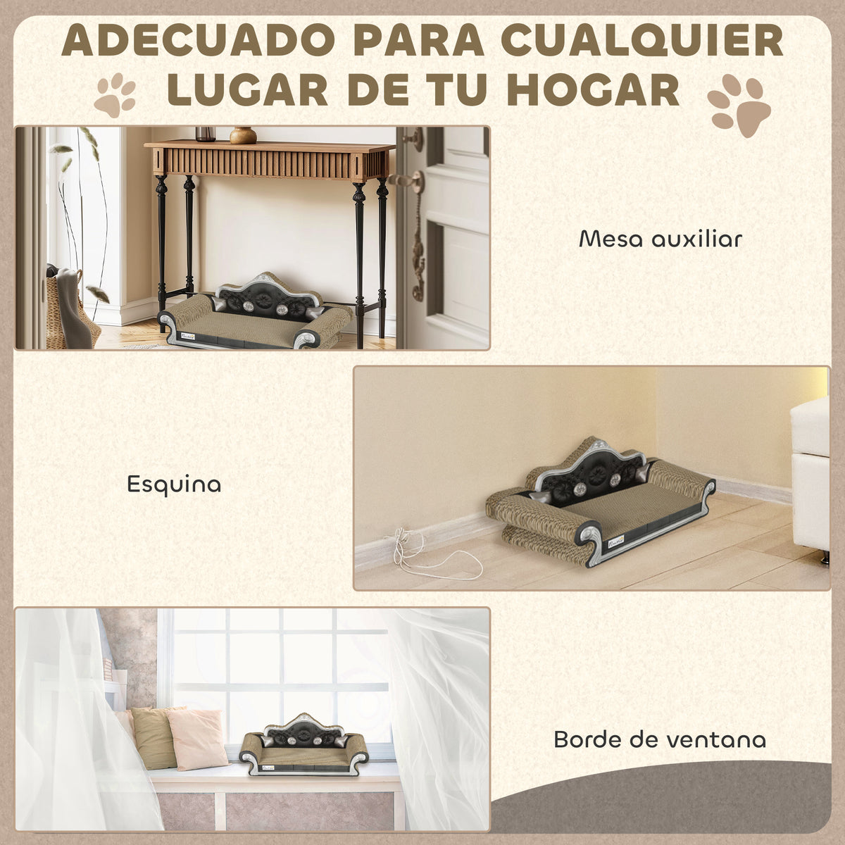 Pawhut Rascador Cartón Para Gatos En Forma De Sofá 56,5x24x26 Cm Marrón_5