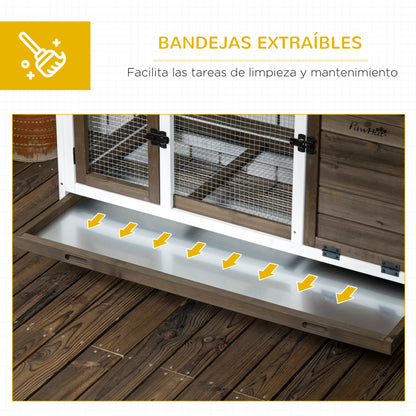 Pawhut Conejera De Madera Con Ruedas 108x58x73,5 Cm Con Techo Abrible Corral_5