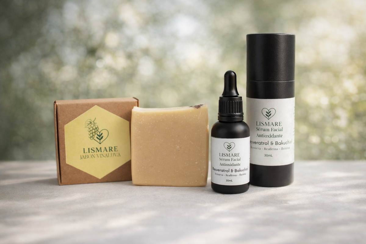 Pack facial antioxidante – Sérum Resveratrol y Bakuchiol + jabón sólido de uva – Cosmética natural – Lismare_1