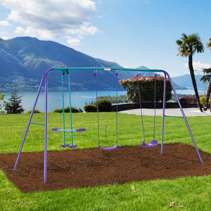 Outsunny Juego De Columpios De Jardín De Metal Con Columpio Doble 280x140x176 Cm_1