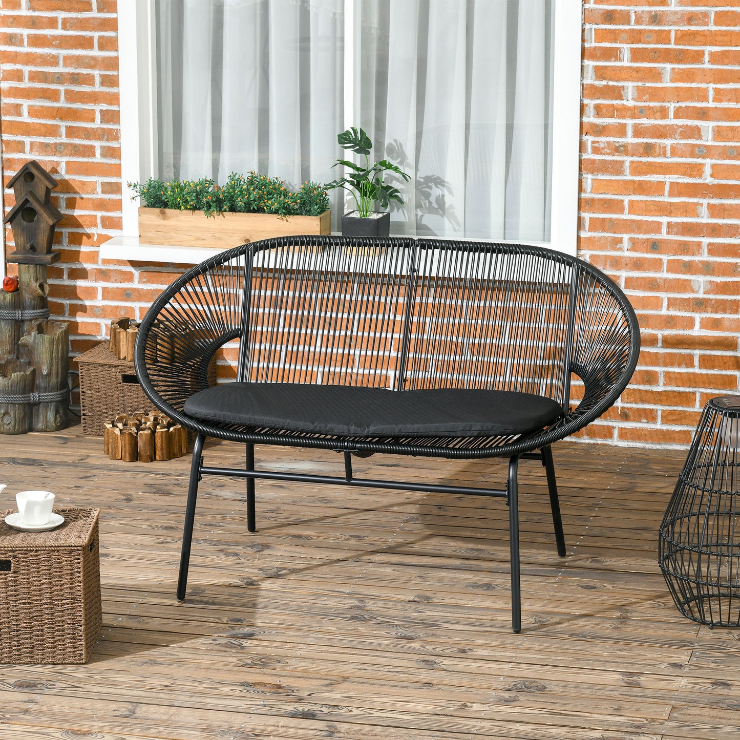 Outsunny Silla Acapulco De 2 Plazas Con Reposabrazos Cojines 132x72x83 Cm Negro_1