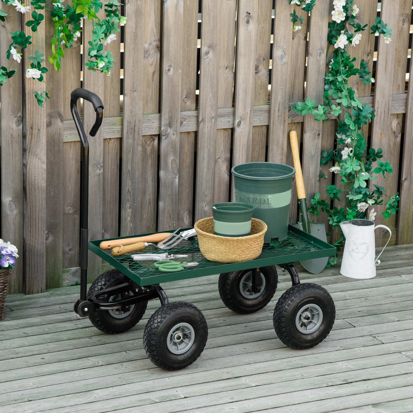 Outsunny Carro De Jardín Con Ruedas Grandes Mango Revestido Carga 150 Kg Negro_1