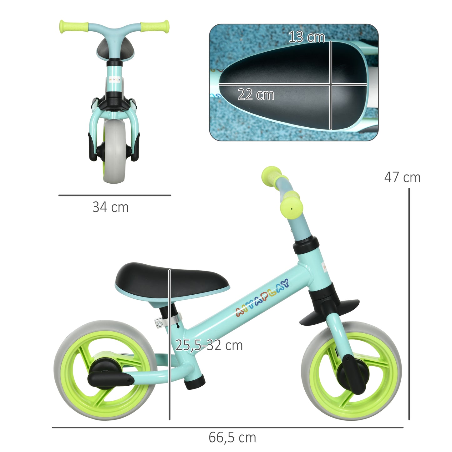 Aiyaplay Bicicleta Sin Pedales Para Niños De 18-48 Meses 66,5x34x47 Cm Verde_2