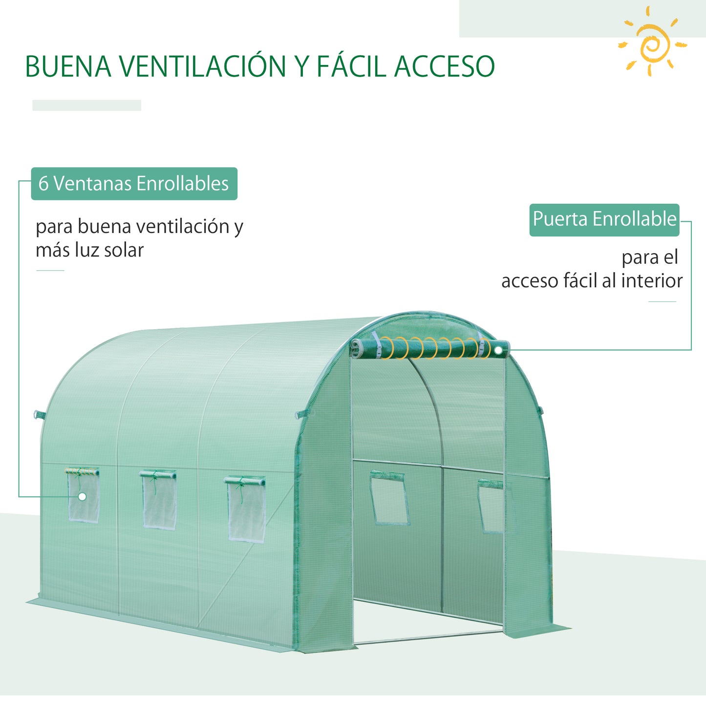 Outsunny Cubierta De Invernadero Casero Tipo Túnel 300x200x200cm Con 6 Ventanas_5