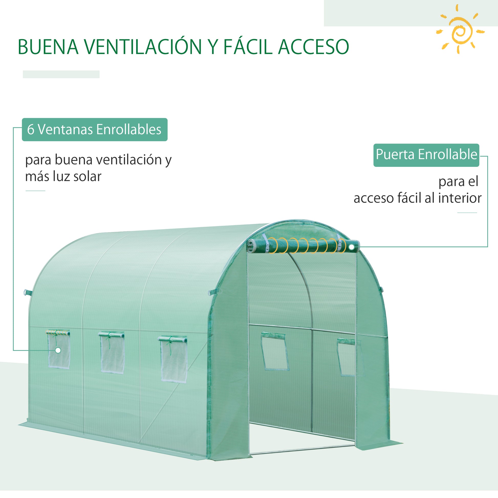 Outsunny Cubierta De Invernadero Casero Tipo Túnel 300x200x200cm Con 6 Ventanas_5