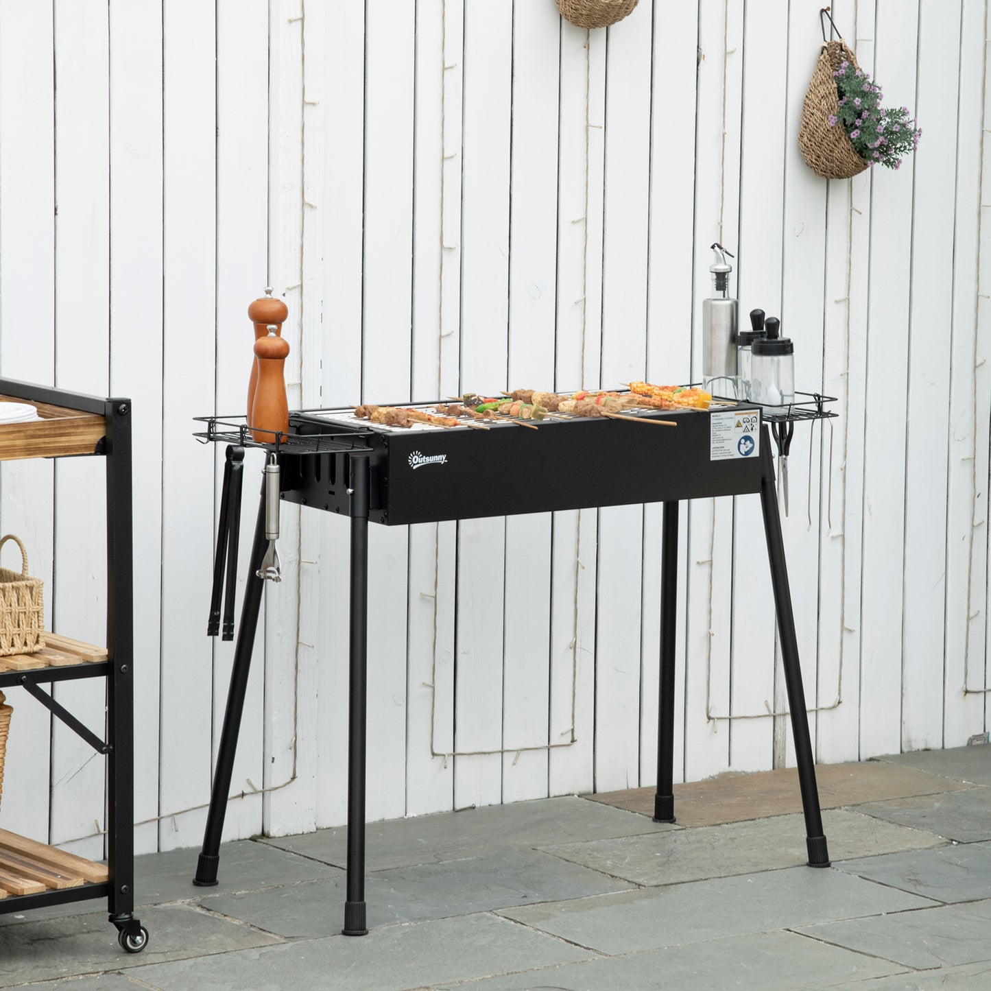 Outsunny Barbacoa De Carbón Con 2 Parrillas De Acero Inoxidable 94x39x70cm Negro_1