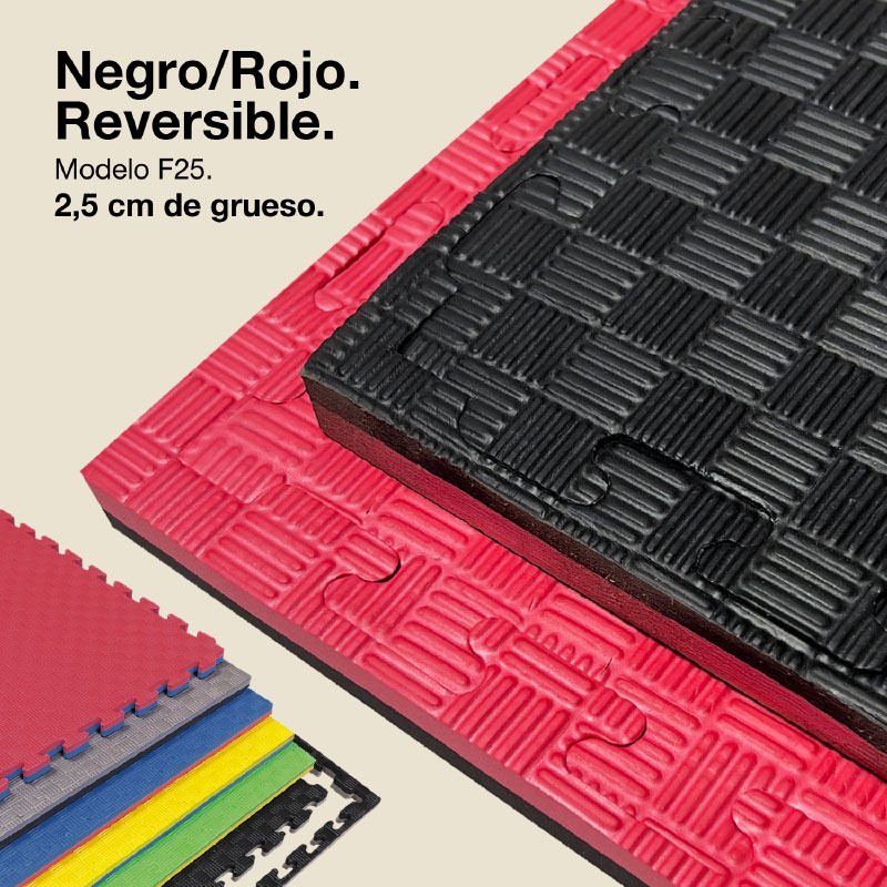 Jowy Tatami Puzzle 2,5cm 100x100cm, Pack 4 Unidades – Superficie 5 Líneas Negro/rojo_0