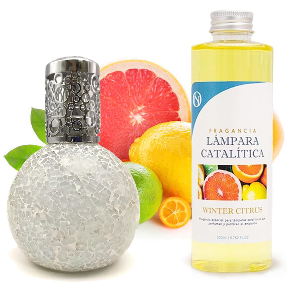 Lámpara Catalítica Mosaico Blanco + Fragancia Winter Citrus 200 Ml - Elimina Malos Olores, Impurezas Y Perfuma_0