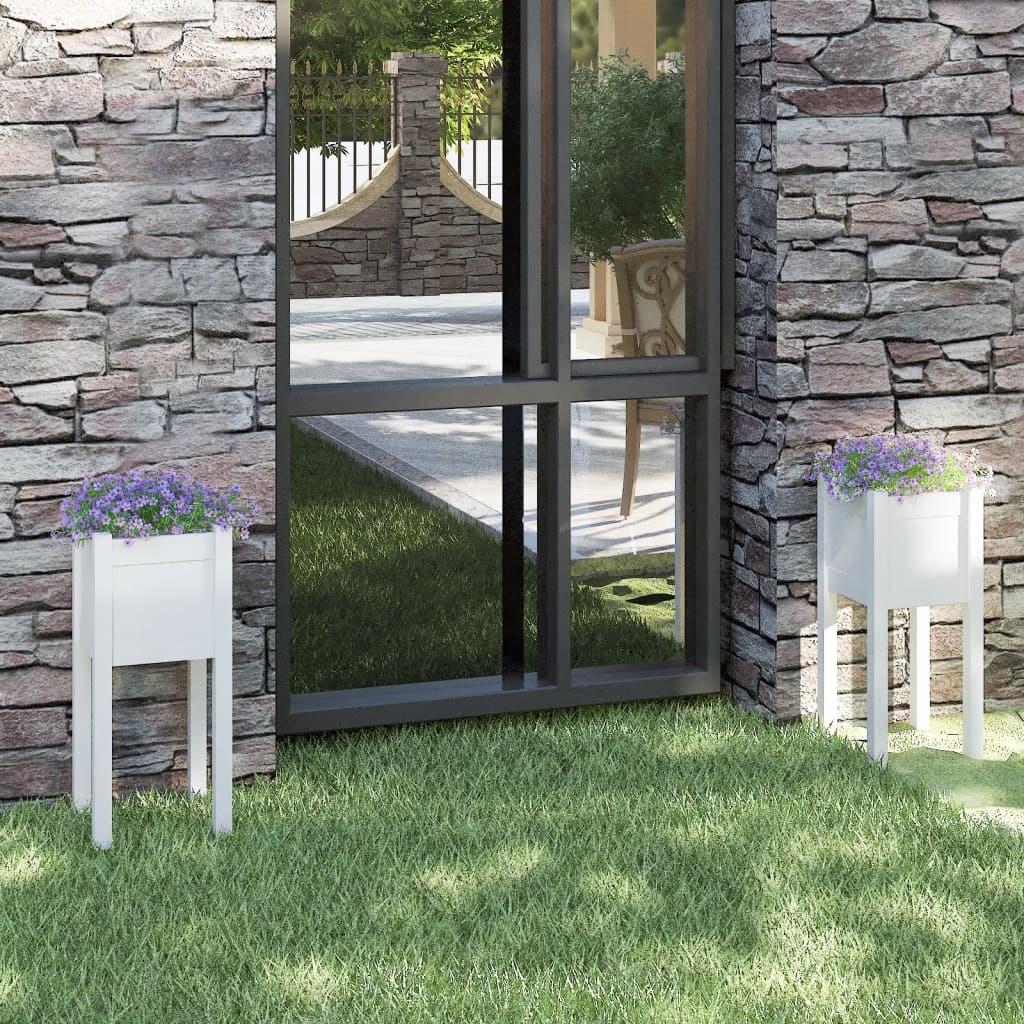 Jardineras 2 Uds Madera Maciza De Pino Blanco 31x31x70 Cm_1