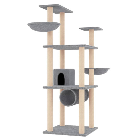 Rascador Para Gatos Con Postes De Sisal Gris Claro 141 Cm_0