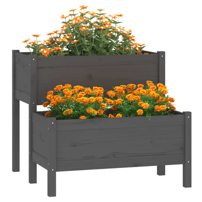 Jardinera De Madera Maciza De Pino Gris 84,5x84x75 Cm_2