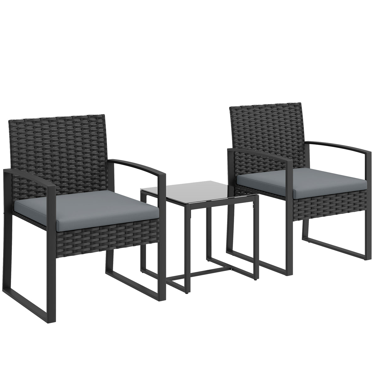 Outsunny Muebles De Jardín Con 2 Sillas Con Cojines Lavables Y Mesa De Vidrio_0