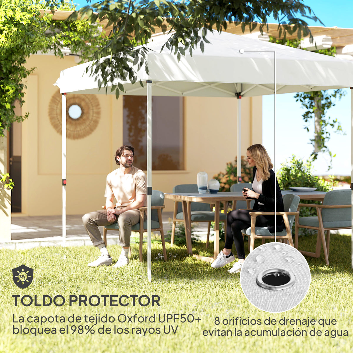 Outsunny Carpa Plegable Pop-up 2,5x2,5 M Con 4 Paredes Laterales Anti-uv Blanco_5