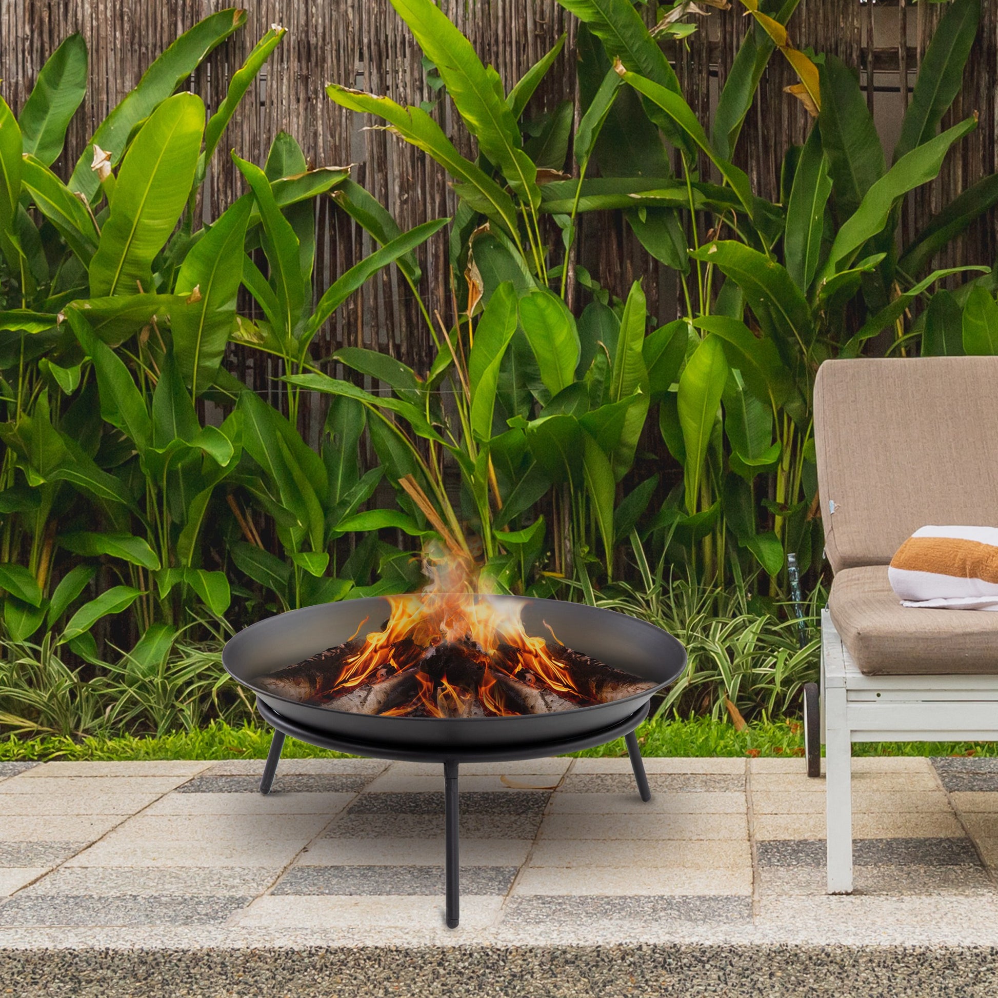 Outsunny Brasero Exterior De Jardín Con Atizador Para Hogueras Terraza Ø47x21 Cm_1