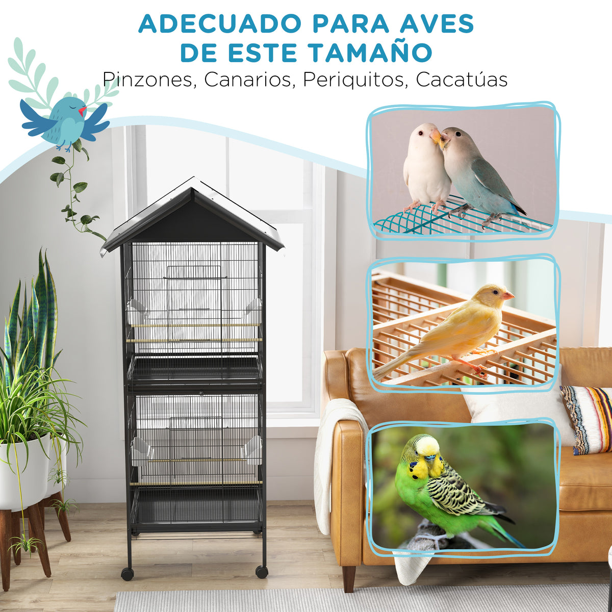 Pawhut Jaula Para Pájaros Grande De 2 Pisos 78x75x168 Cm Negro_5
