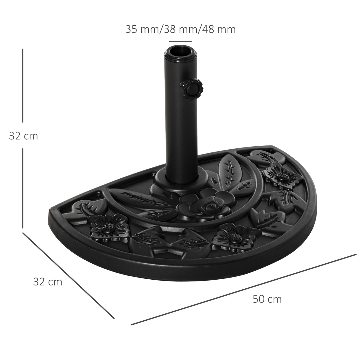 Outsunny Base Para Sombrilla Semicircular Peso 9 Kg Para Mástil 35mm/38mm/48mm_2