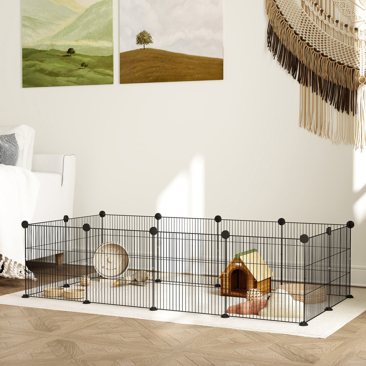 Pawhut Valla Metálica Para Mascotas Con 12 Paneles Diseño Diy 140x70x35 Cm Negro_1