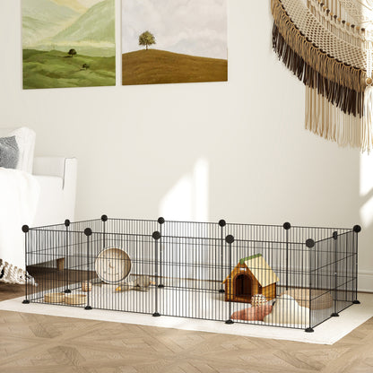 Pawhut Valla Metálica Para Mascotas Con 12 Paneles Diseño Diy 140x70x35 Cm Negro_1