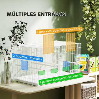 Pawhut Jaula Para Pájaros Con Divisor 4 Comederos 4 Perchas 76x46x46 Cm Blanco_5