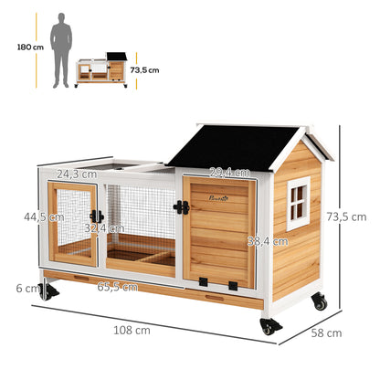 Pawhut Conejera De Madera Con Ruedas Techo Abatible 108x58x73,5 Cm Natural_2