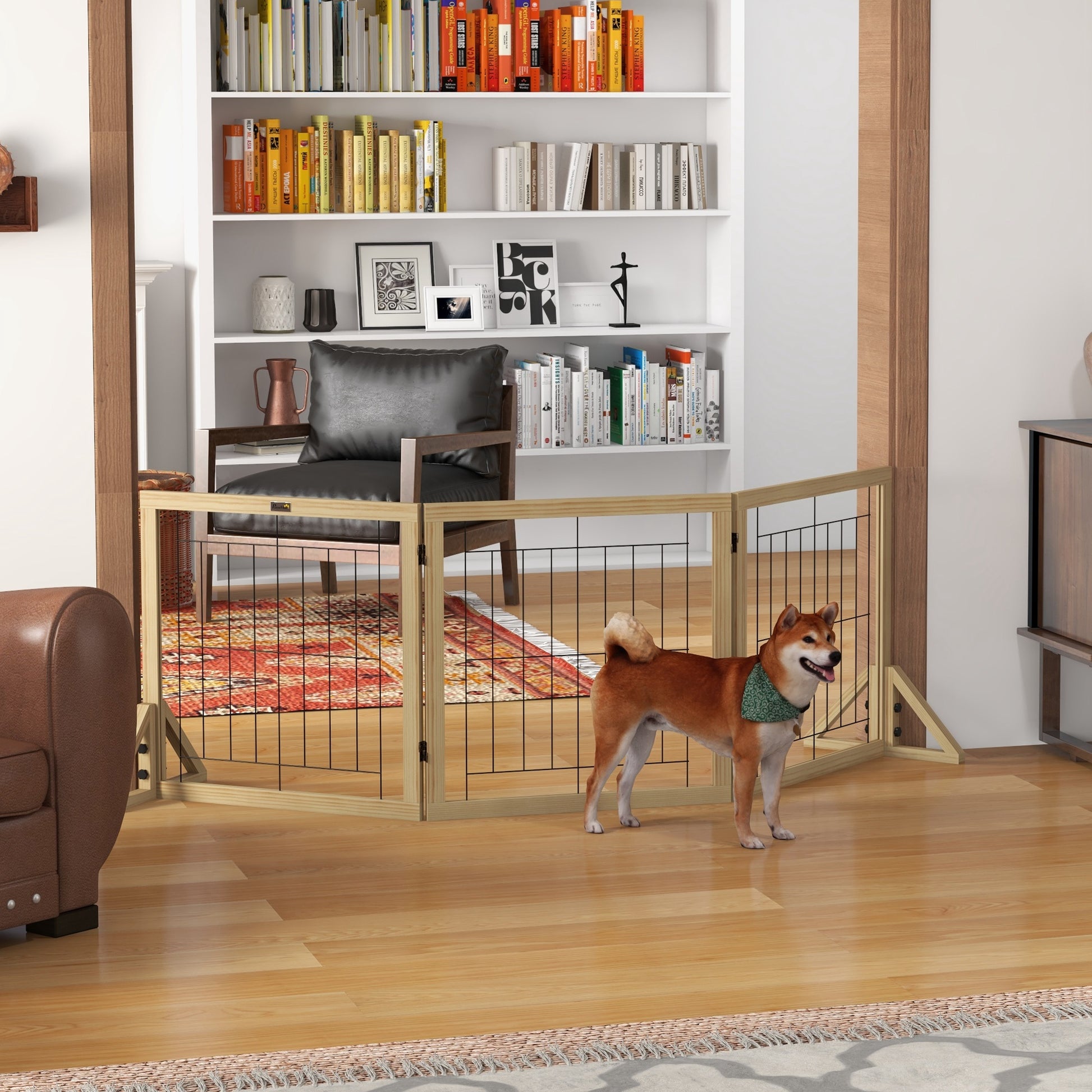 Pawhut Barrera Para Perros Plegable De 3 Paneles 210x44x70 Cm Madera Natural_3