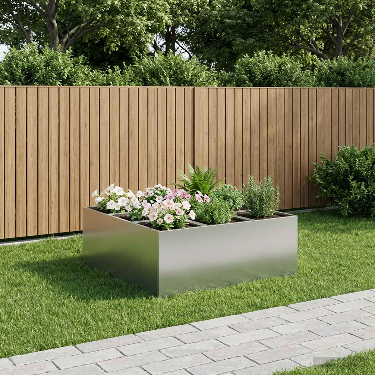 Macetero De Jardín Plateado 100 X 100 X 30 Cm Acero Galvanizado_1