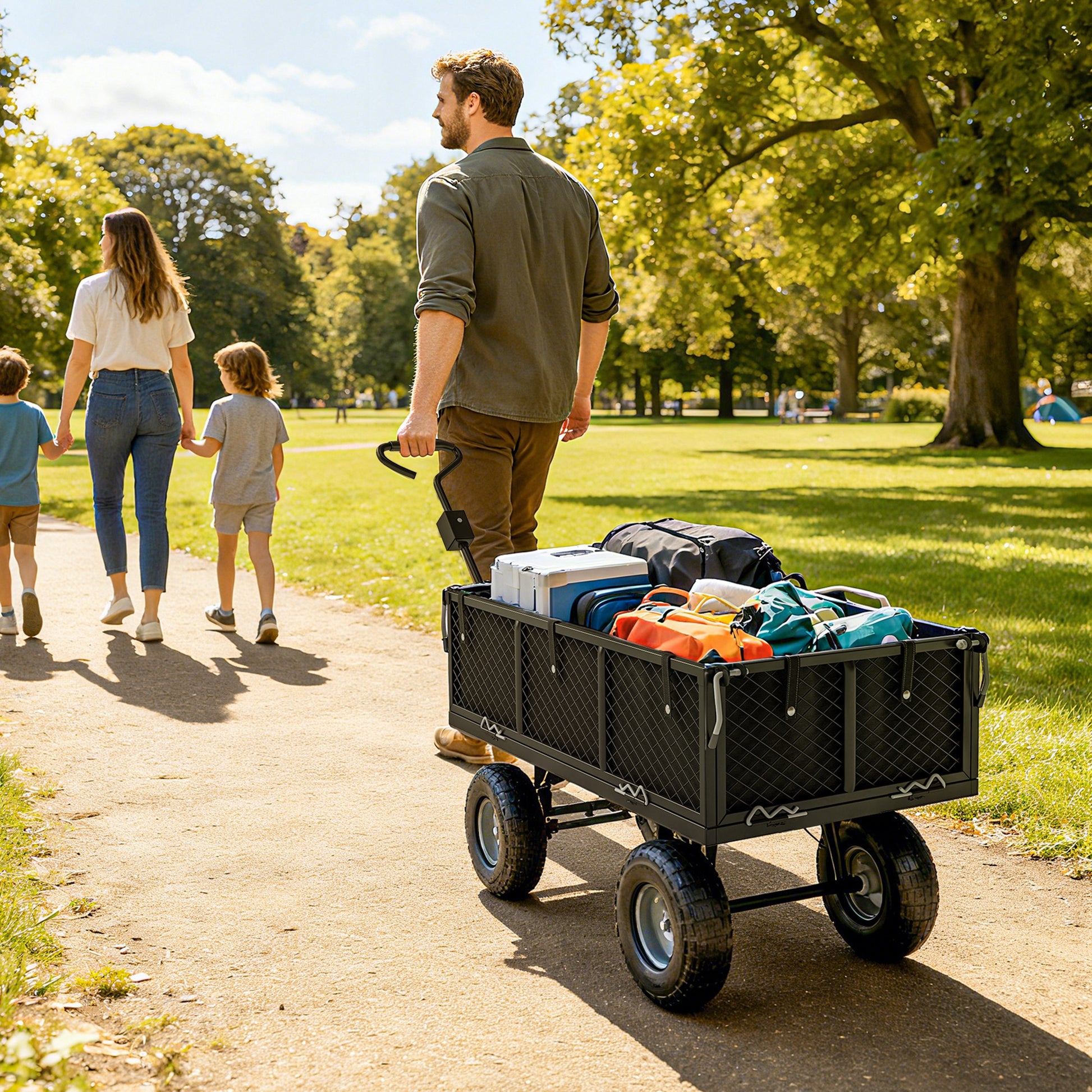 Outsunny Carrito De Jardín Con Ruedas Grandes Mango Giratorio Carga 300 Kg Negro_4