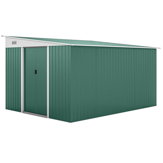 Outsunny Cobertizo De Jardín Exterior 8,9 M² 280x345x201 Cm Con 2 Puertas Verde_0
