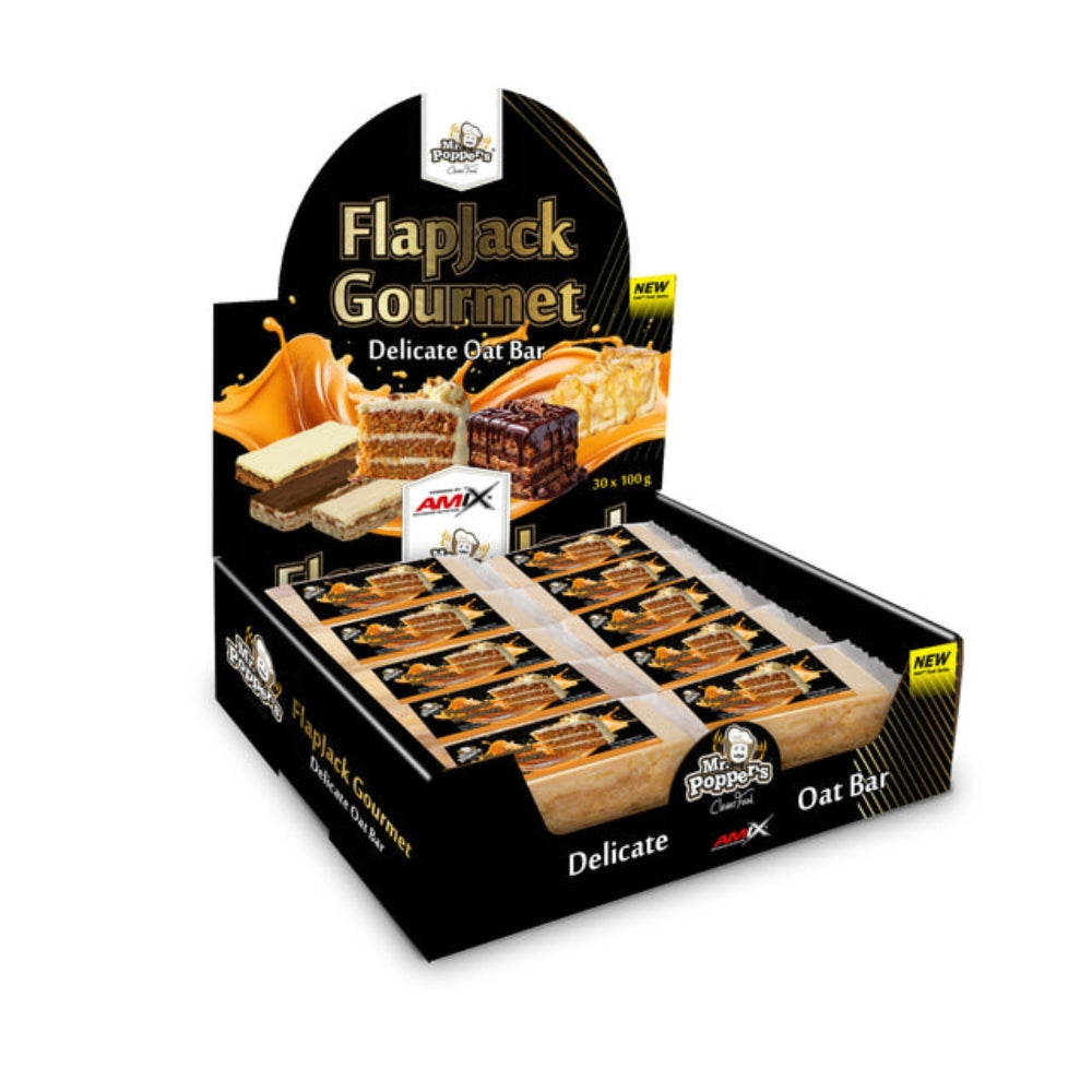 Barrita Flap Jack Gourmet 30x100gr Sabor Zanahoria Y Chocolate Blanco Mr.popper's Amix_0