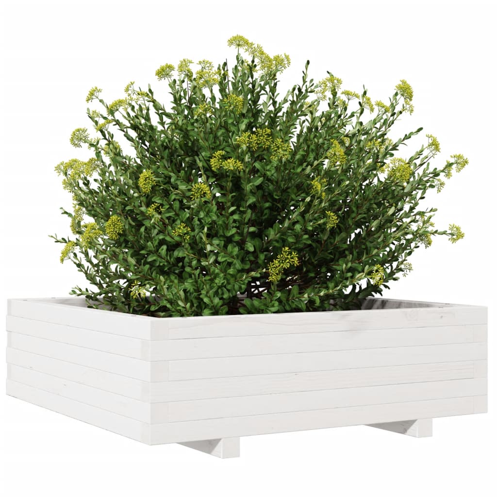 Jardinera De Madera Maciza De Pino Blanca 80x80x26,5 Cm_3