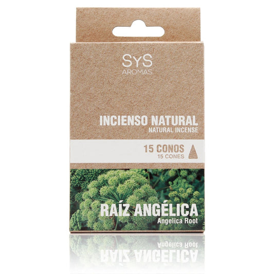 Incienso Natural Raíz Angélica SYS Aromas | 15 Conos | Aroma Herbal y Balsámico | Carbón Vegetal, Resinas y Bambú_0