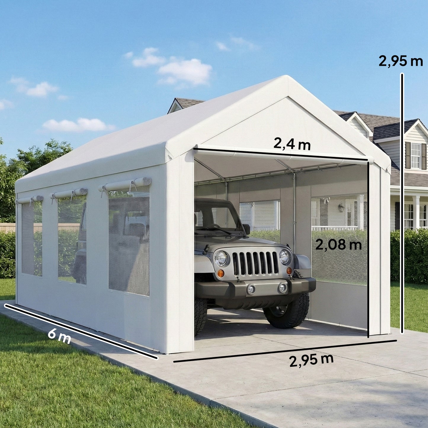 Outsunny Carpa Garaje 3x6 M Impermeable Con Puerta Enrollable Y Ventanas Blanco_2