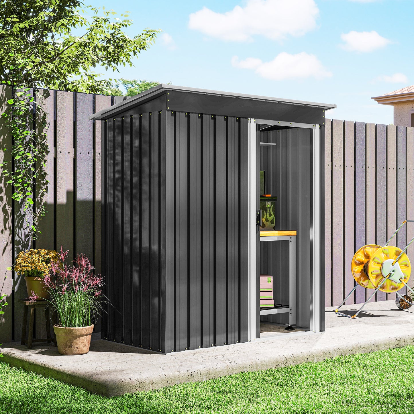Outsunny Cobertizo De Jardín Exterior 1,2 M² 163x89x182cm Puerta Corredera Negro_3