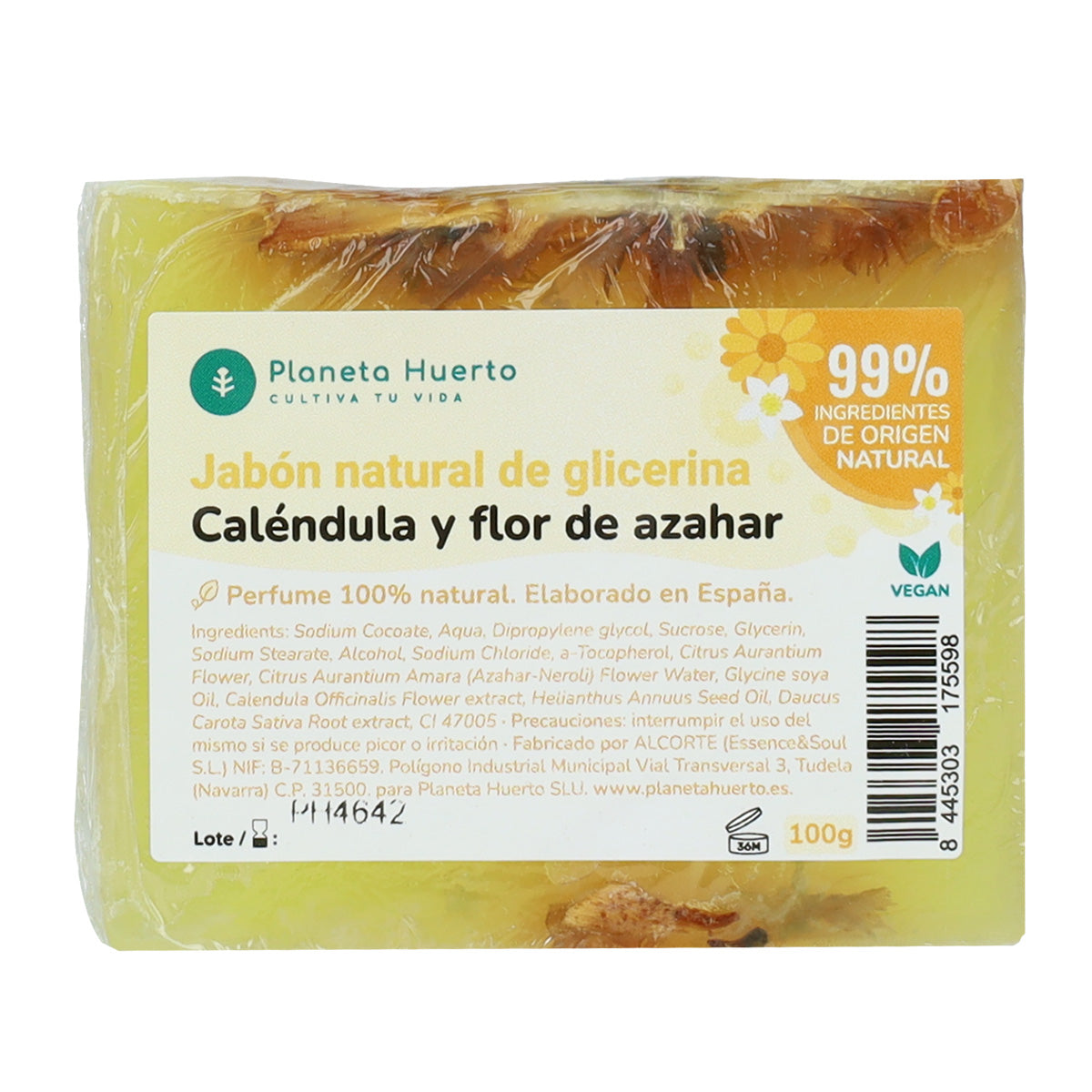 Jabón natural de glicerina caléndula y flor de azahar Planeta Huerto 100 g
