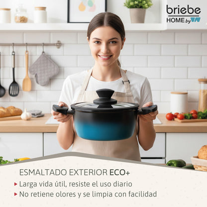 Briebe Cacerola Inducción Acero Forjado 24cm Antiadherente Sin Pfoa, Todas Cocinas Fabricada En España, Mare, Azul_4