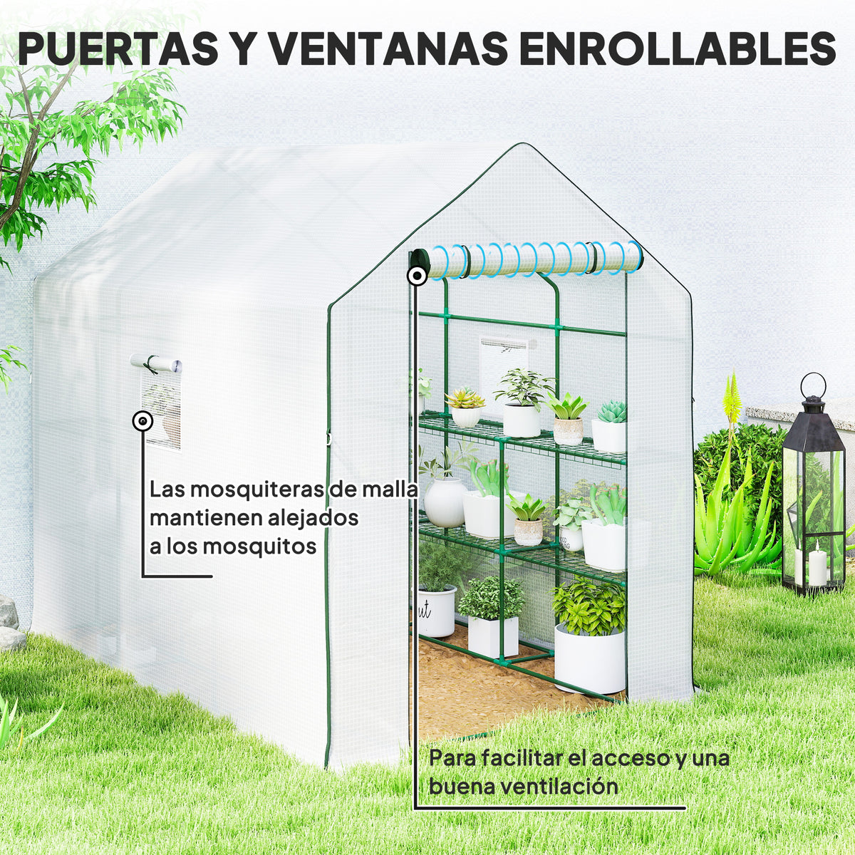 Outsunny Invernadero De Exterior Con Estantes Puerta Enrollable 140x213x190 Cm_5