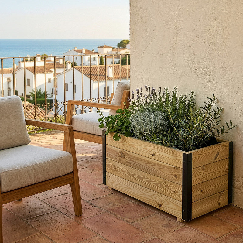 Jardinera Exterior De Madera Con Refuerzo De Aluminio Ghio Al Hortalia 90x40x40 Cm_1