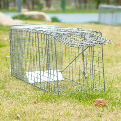 Outsunny Trampa Para Animales Vivos Plegable 81x26x34,5cm Con Puerta Y Asa Plata_1