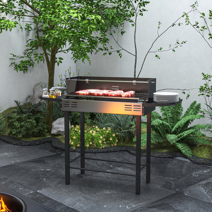 Outsunny Barbacoa De Carbón Portátil Con Pincho Giratorio Estantes Negro_1