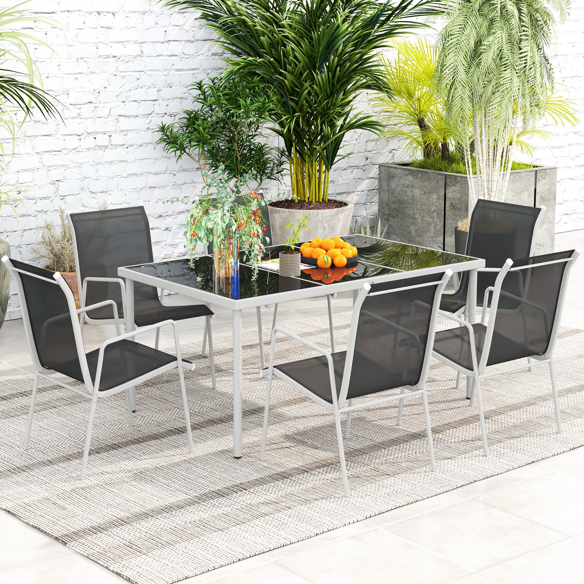 Outsunny Conjunto De Comedor De Exterior Con 1 Mesa 6 Sillas Apilables Negro_3