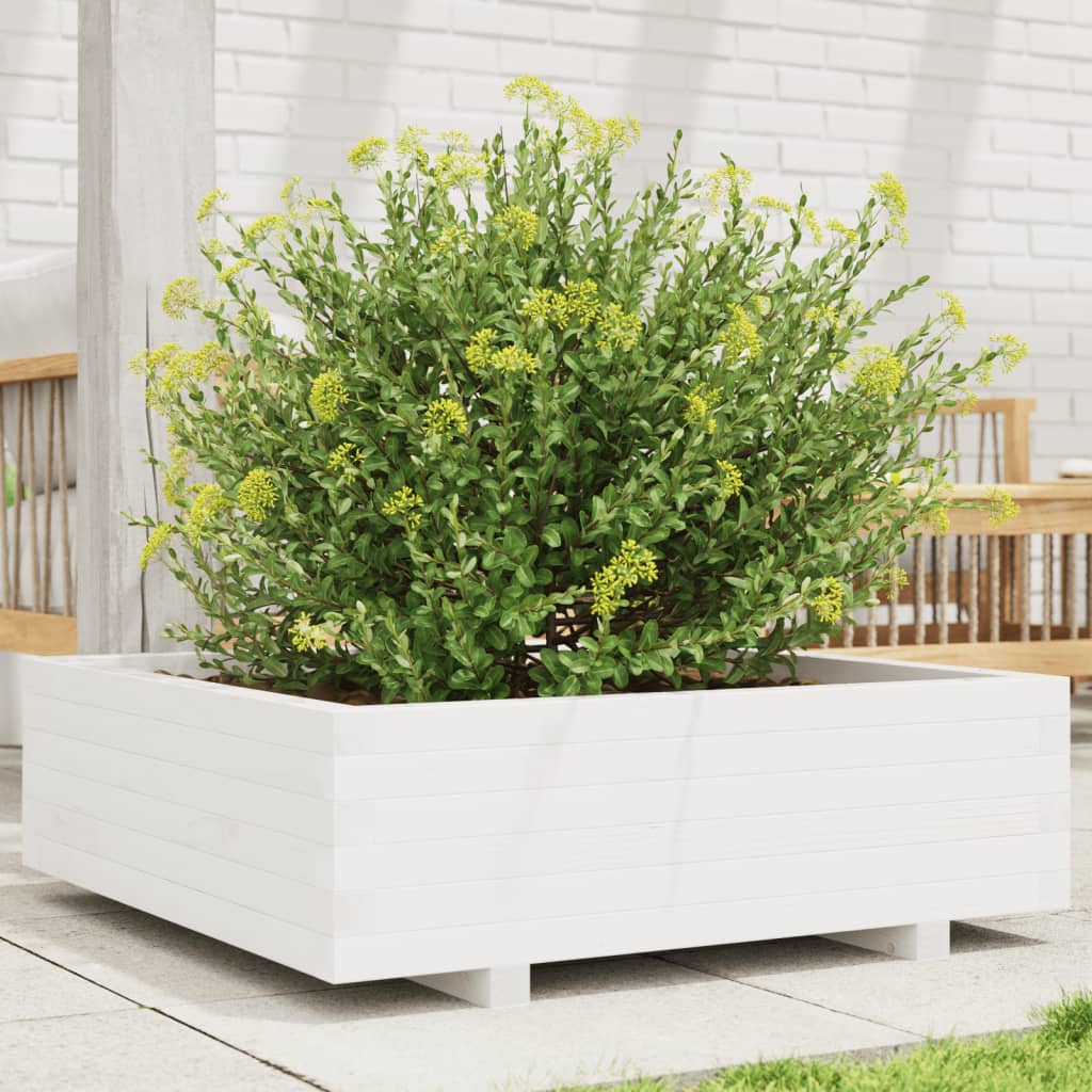 Jardinera De Madera Maciza De Pino Blanca 80x80x26,5 Cm_1